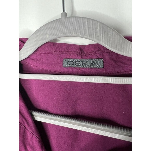 OSKA Top Womens Button Down Blouse Size 1 Small Half Tie Bow Sleeves Purple - Picture 7 of 15